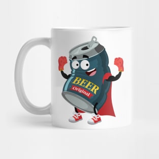 Superhero cartoon beer in an aluminum can mascot Mug